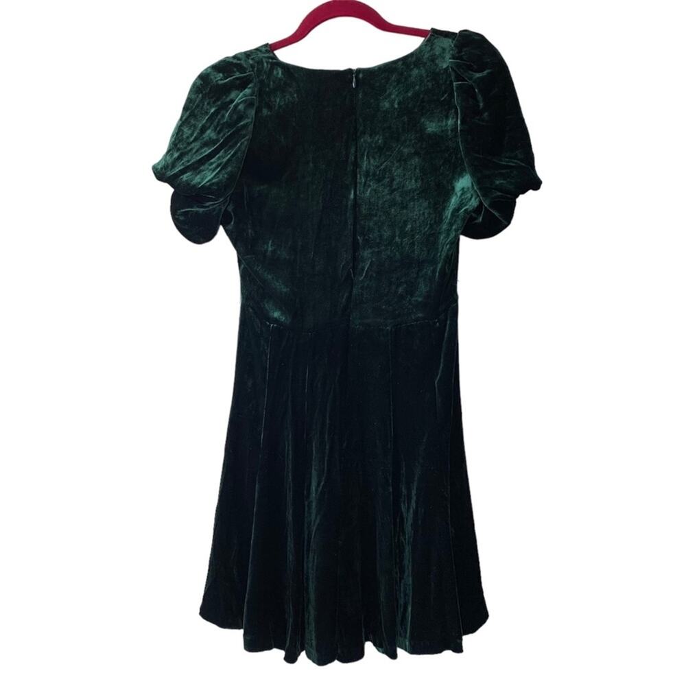 Sandro Stuarty Dark Green Velvet Belted Puff Sleeve Mini Dress Size 3 Large - Picture 14 of 14